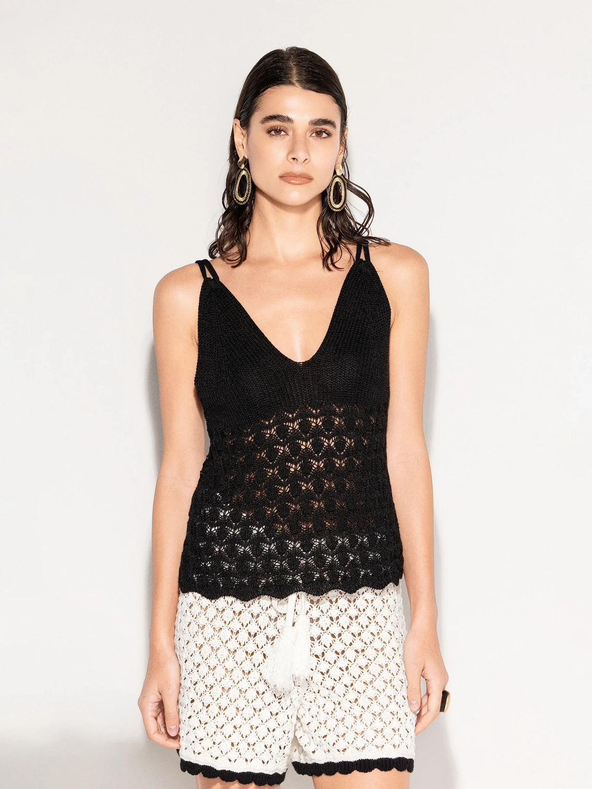 Top In Maglia Traforata Con Doppia Spallina