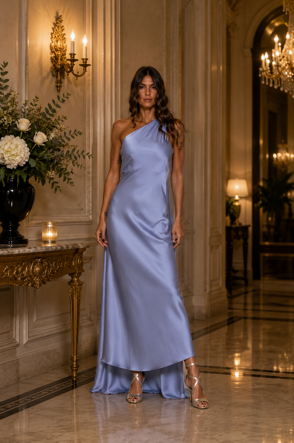 Preordine Abito Lungo Monospalla Satin