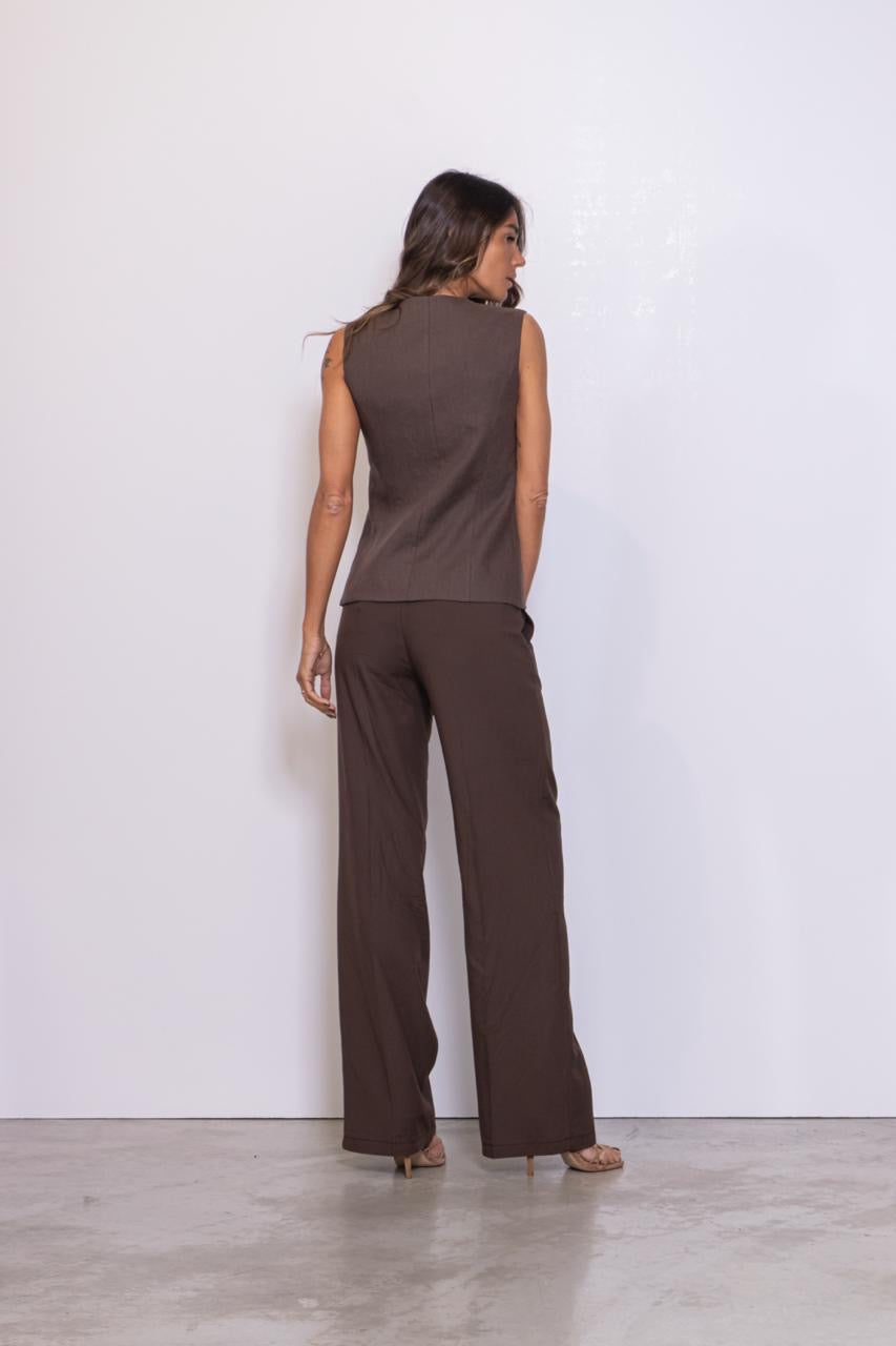 Gilet Girocollo Con Bottoncini Rivestiti In Lino