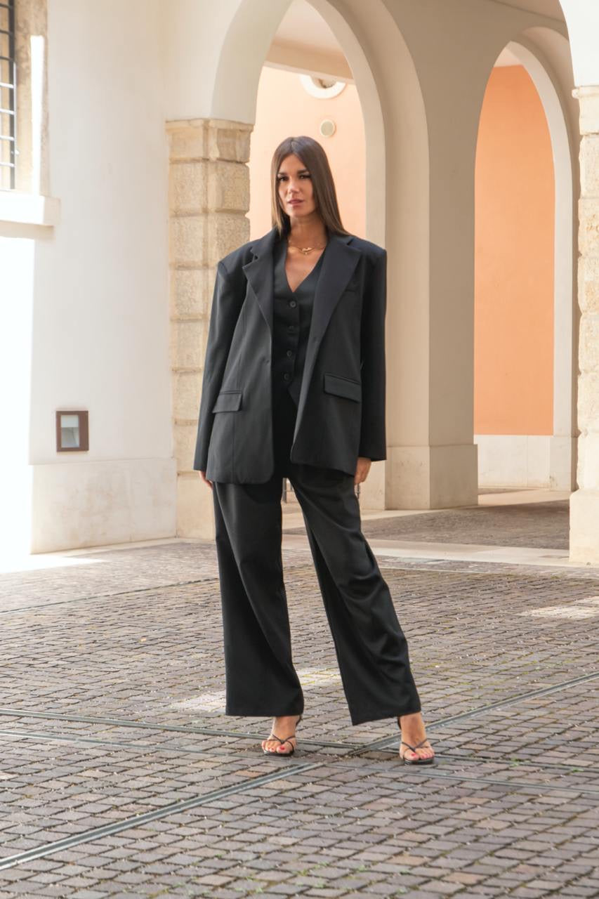 Pantalone A Vita Alta Con Pinces Nero