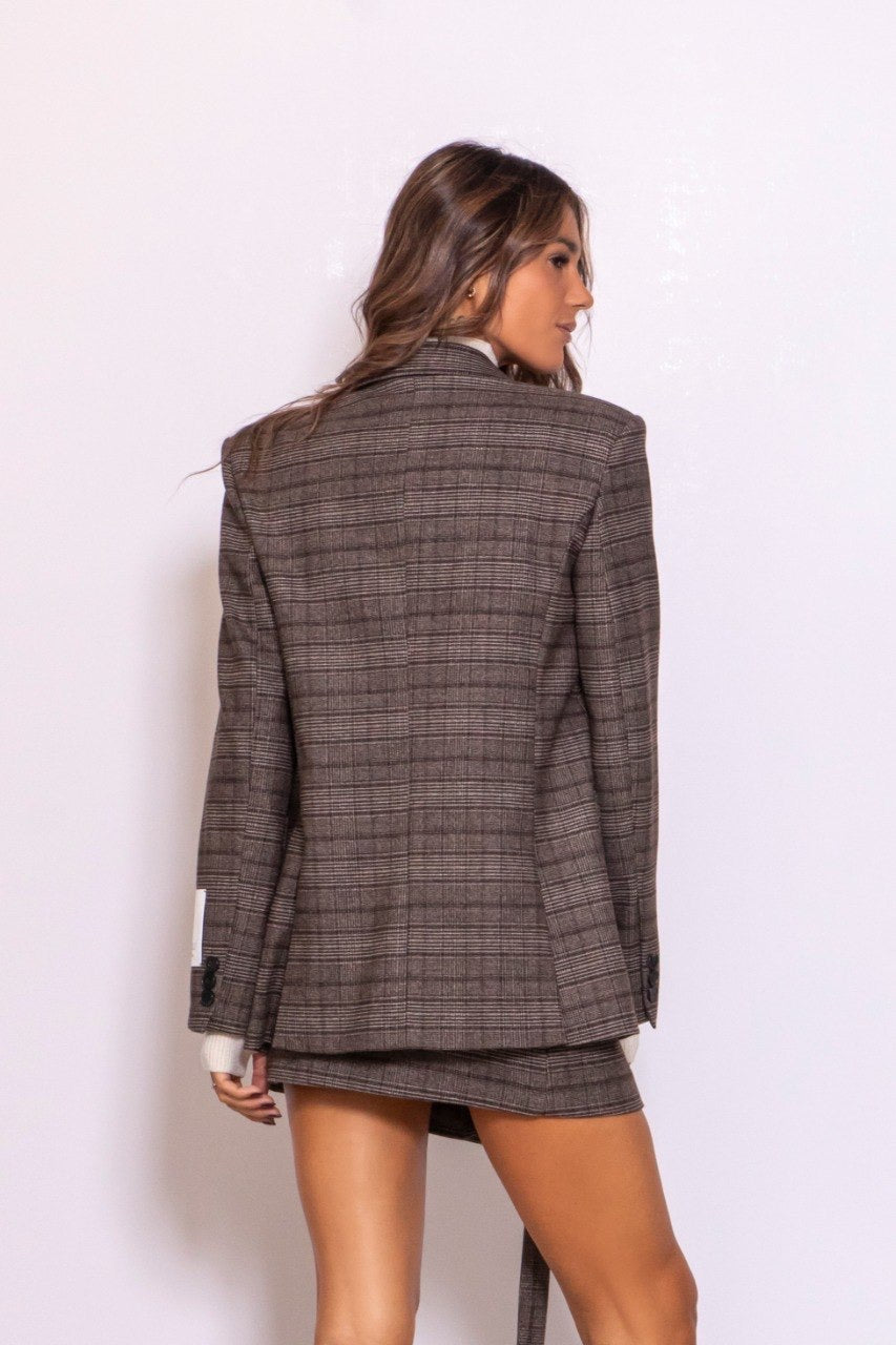 Blazer Over Fantasia Check Marrone