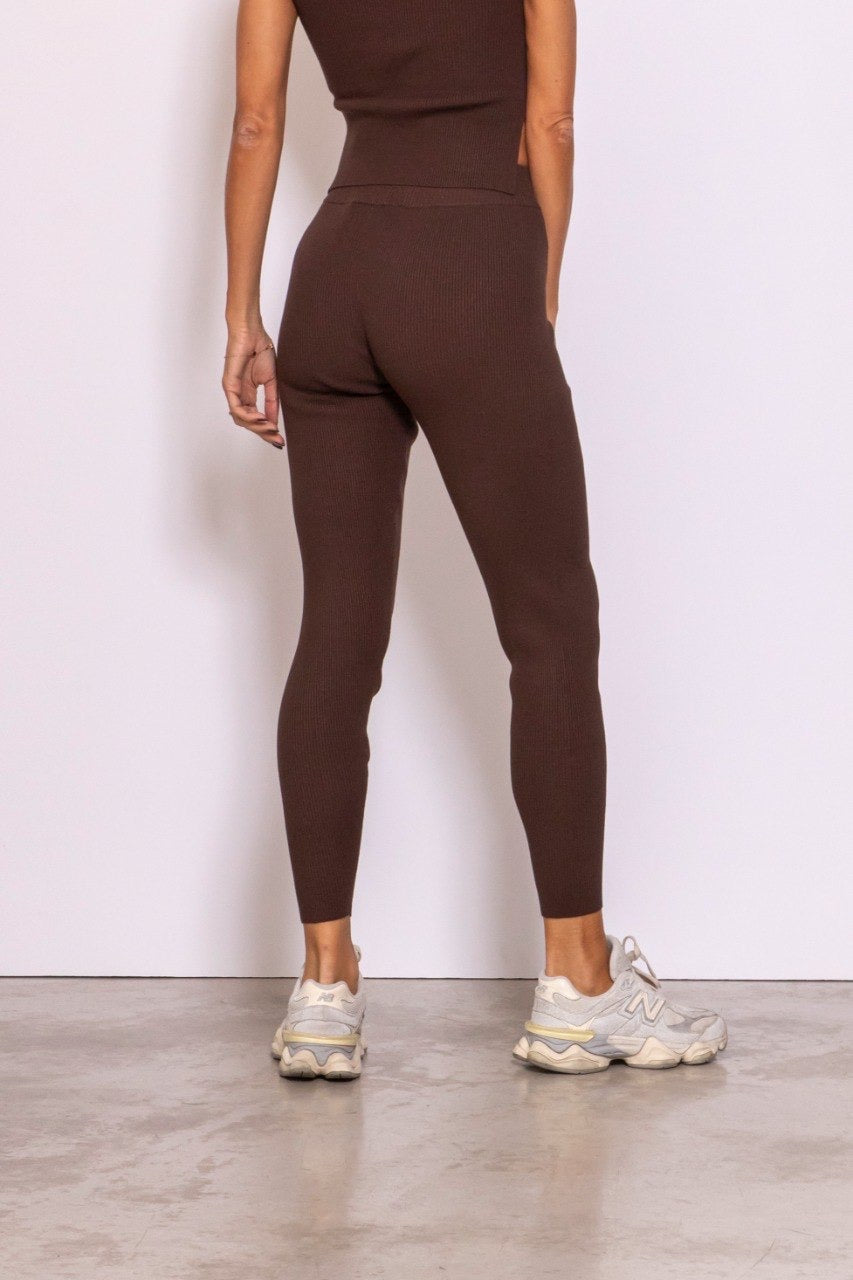Leggings In Maglia A Costine Caffe