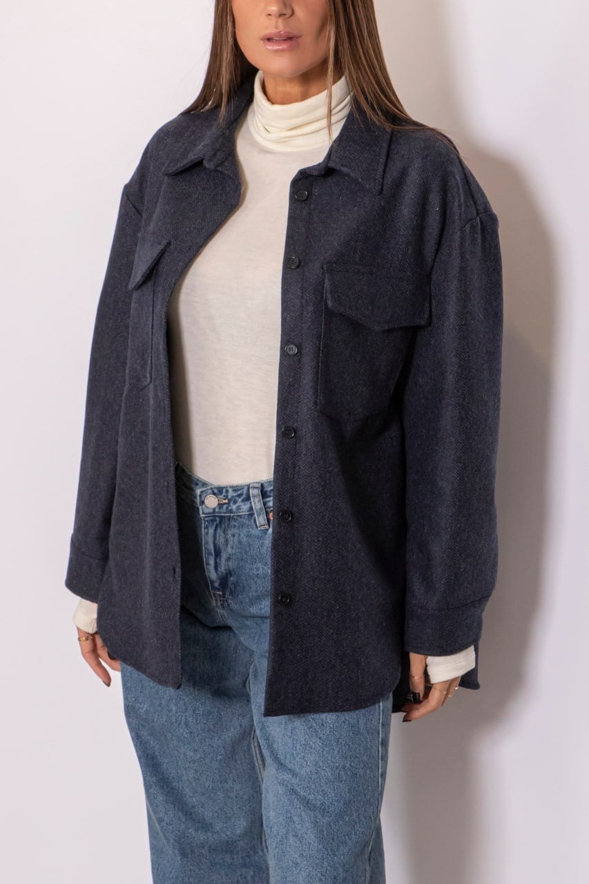 Camicia tasche applicate fantasia check blu