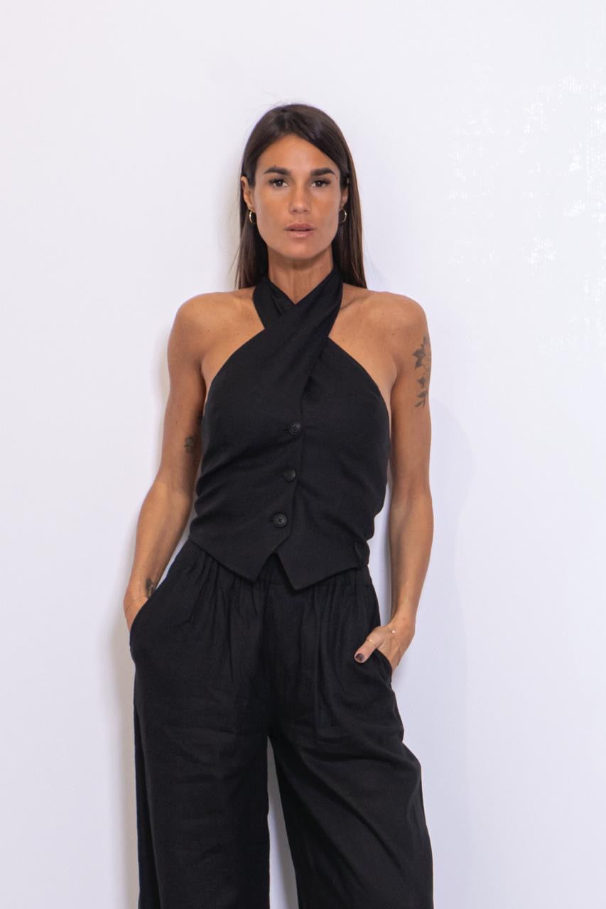 Pantaloni Lunghi In Lino Nero