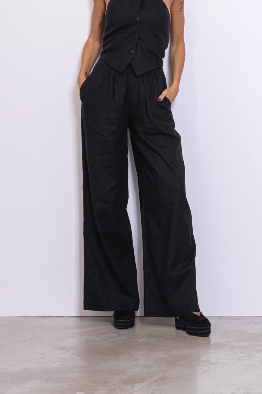 Pantaloni Lunghi In Lino Nero