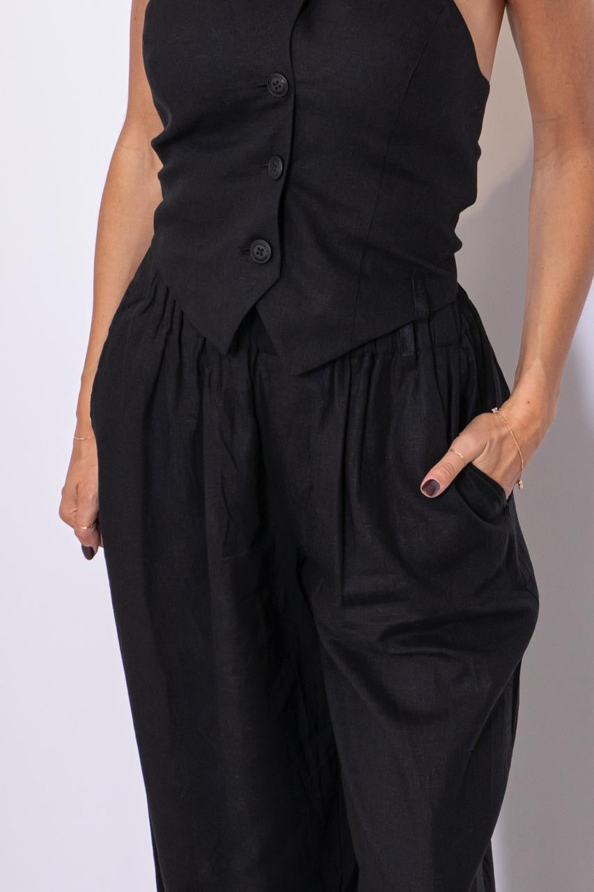 Pantaloni Lunghi In Lino Nero