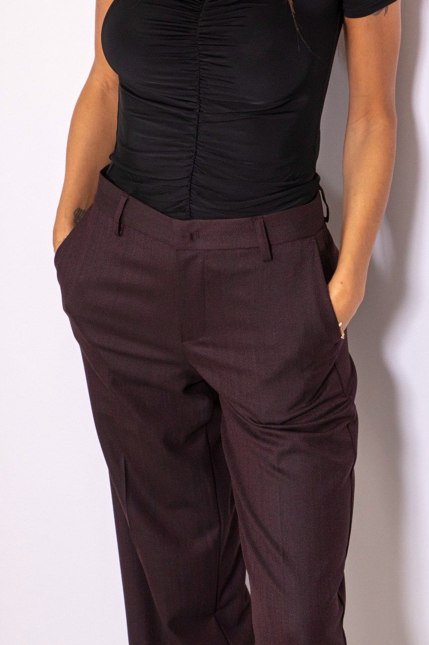 Pantalone Dritto Spinato Bordeaux