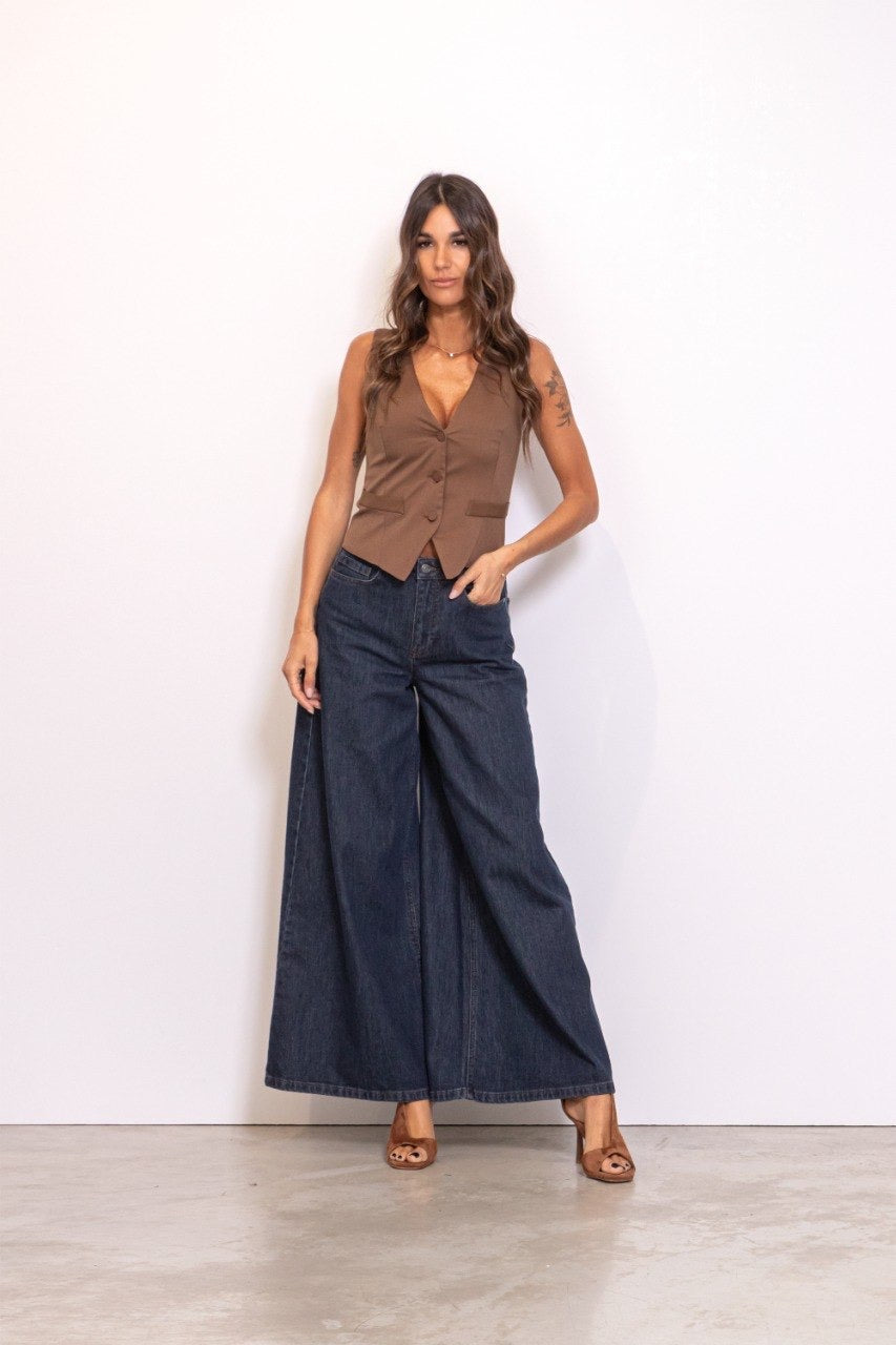 Nuvenice - Hr Extra Wide Jeans - Dark Denim Blue