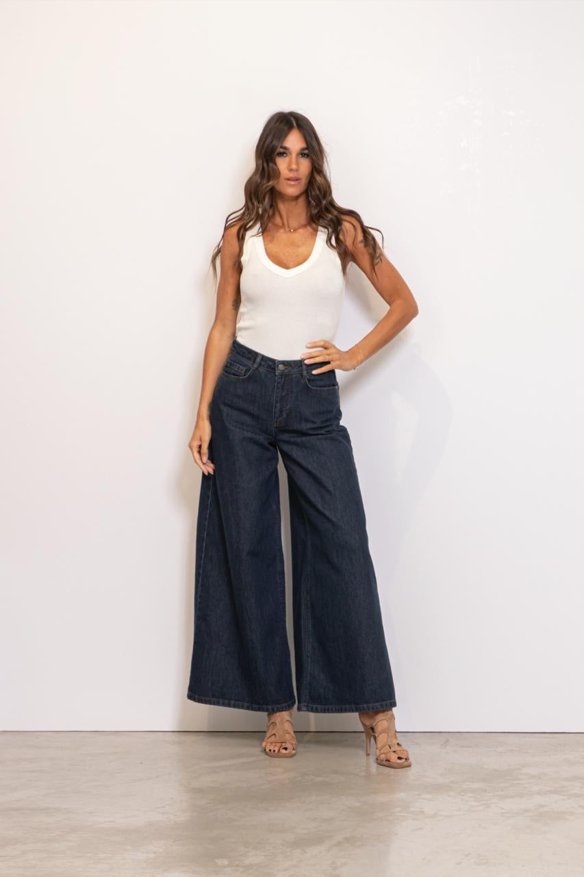 Nuvenice - Hr Extra Wide Jeans - Dark Denim Blue