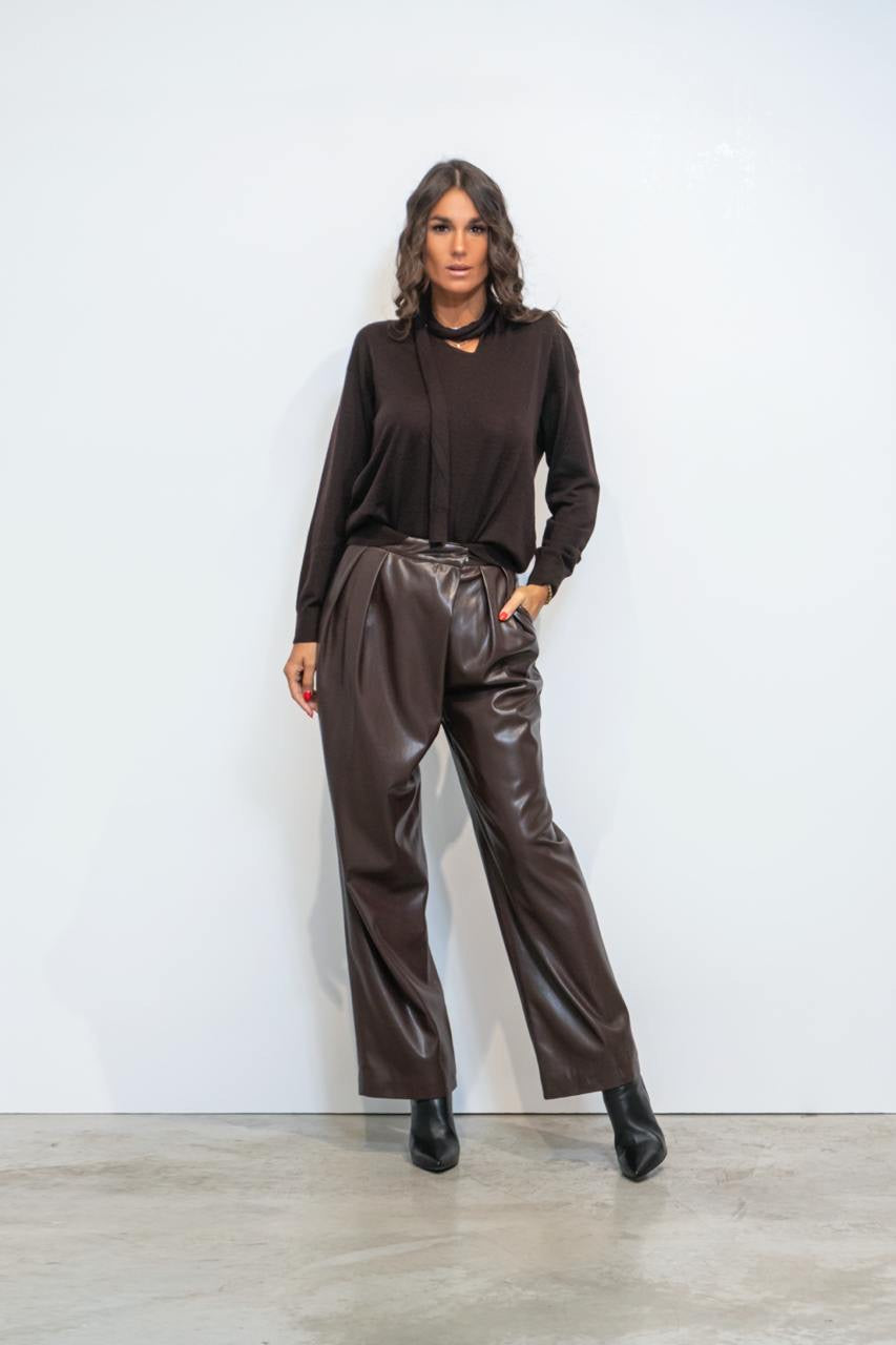 Pantalone In Ecopelle Con Pinces Moro