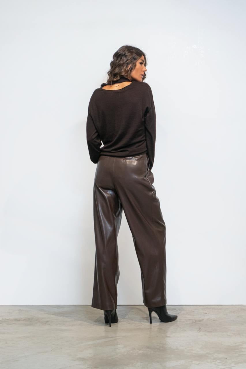 Pantalone In Ecopelle Con Pinces Moro