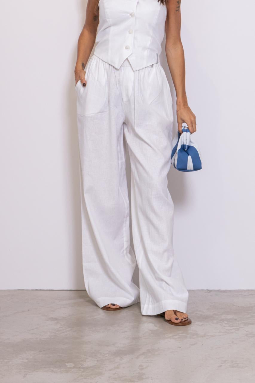 Pantaloni Lunghi In Lino Bianco