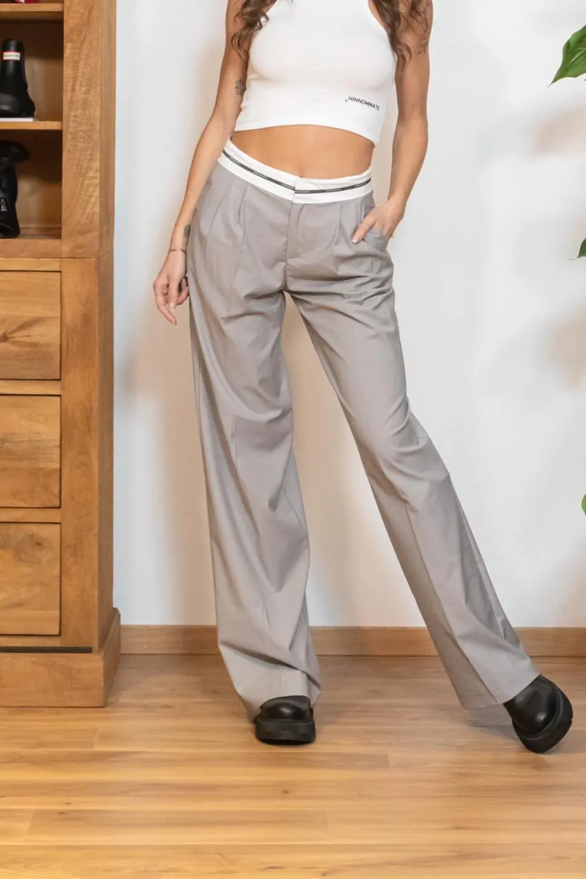 Pantalone Dritto Con Cinta Logata