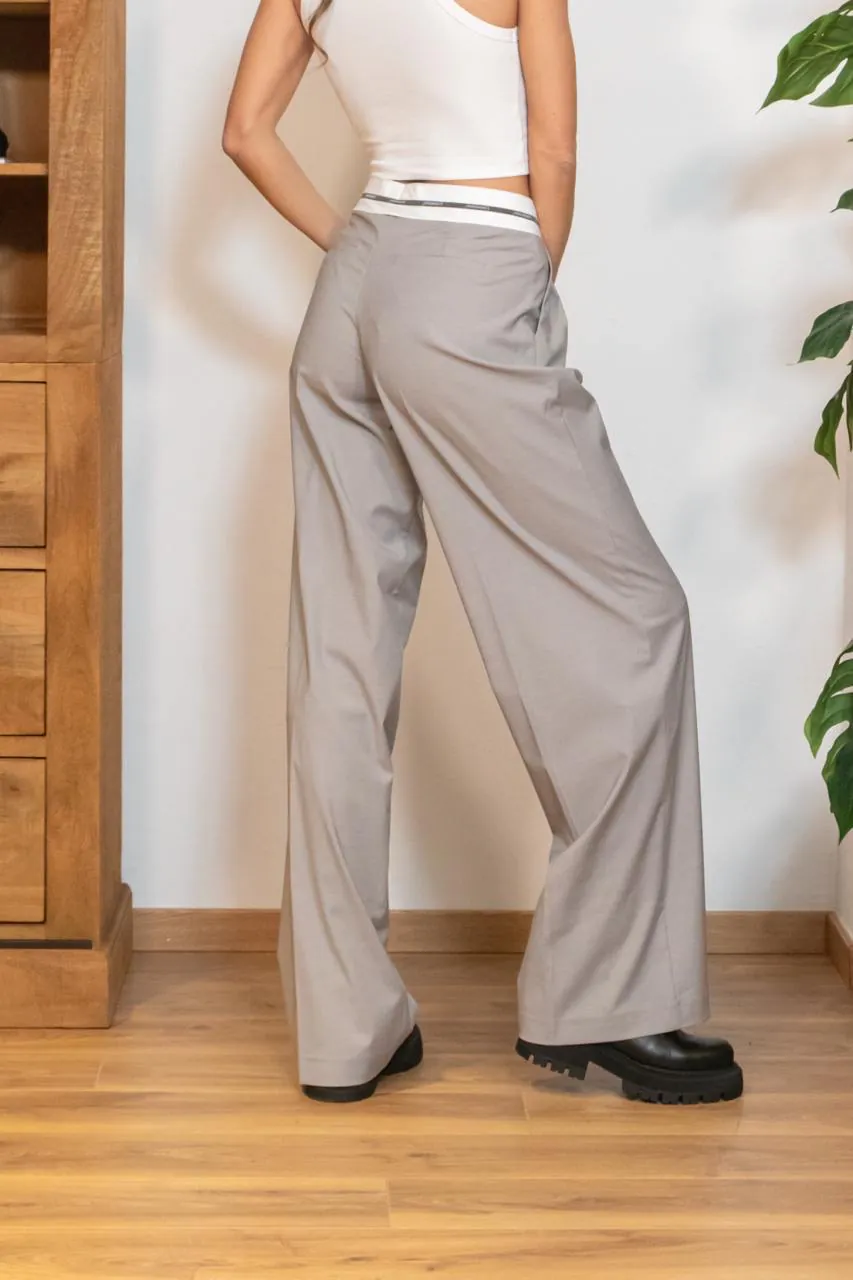Pantalone Dritto Con Cinta Logata
