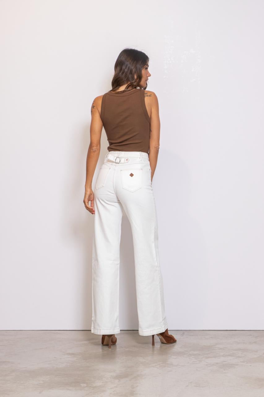 94 High Wide Western White Jeans