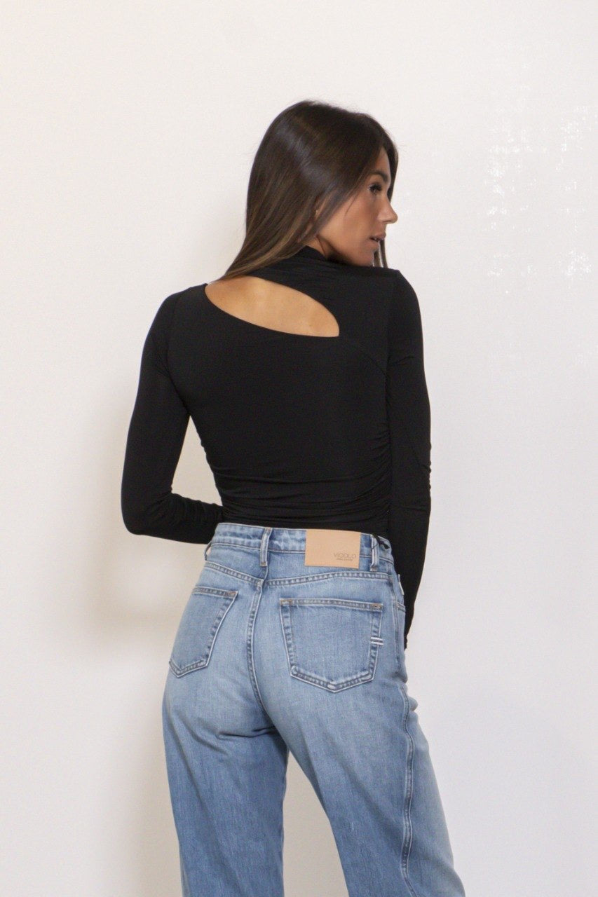 Top Asimmetrico A Manica Lunga Nero