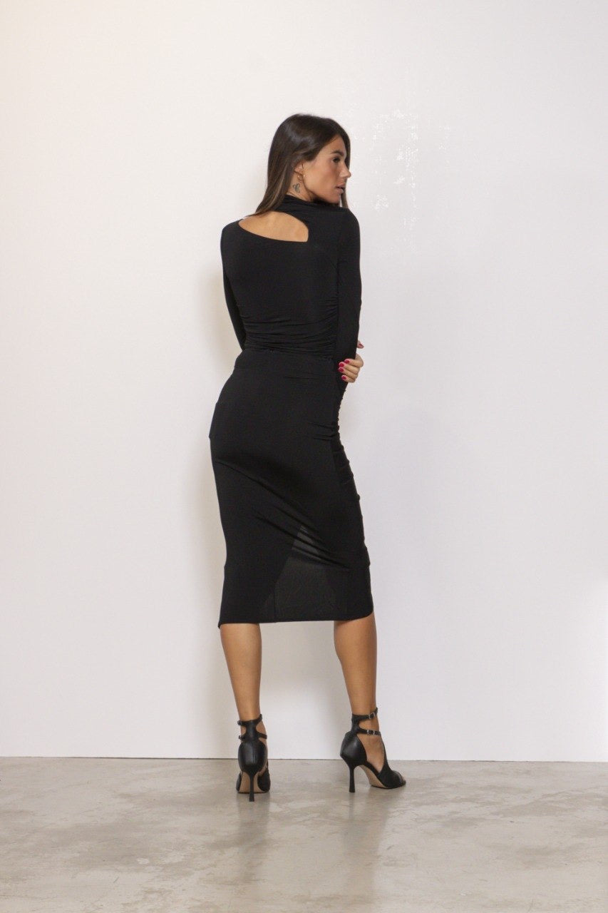 Gonna Midi Con Spacco E Arricciatura Verticale