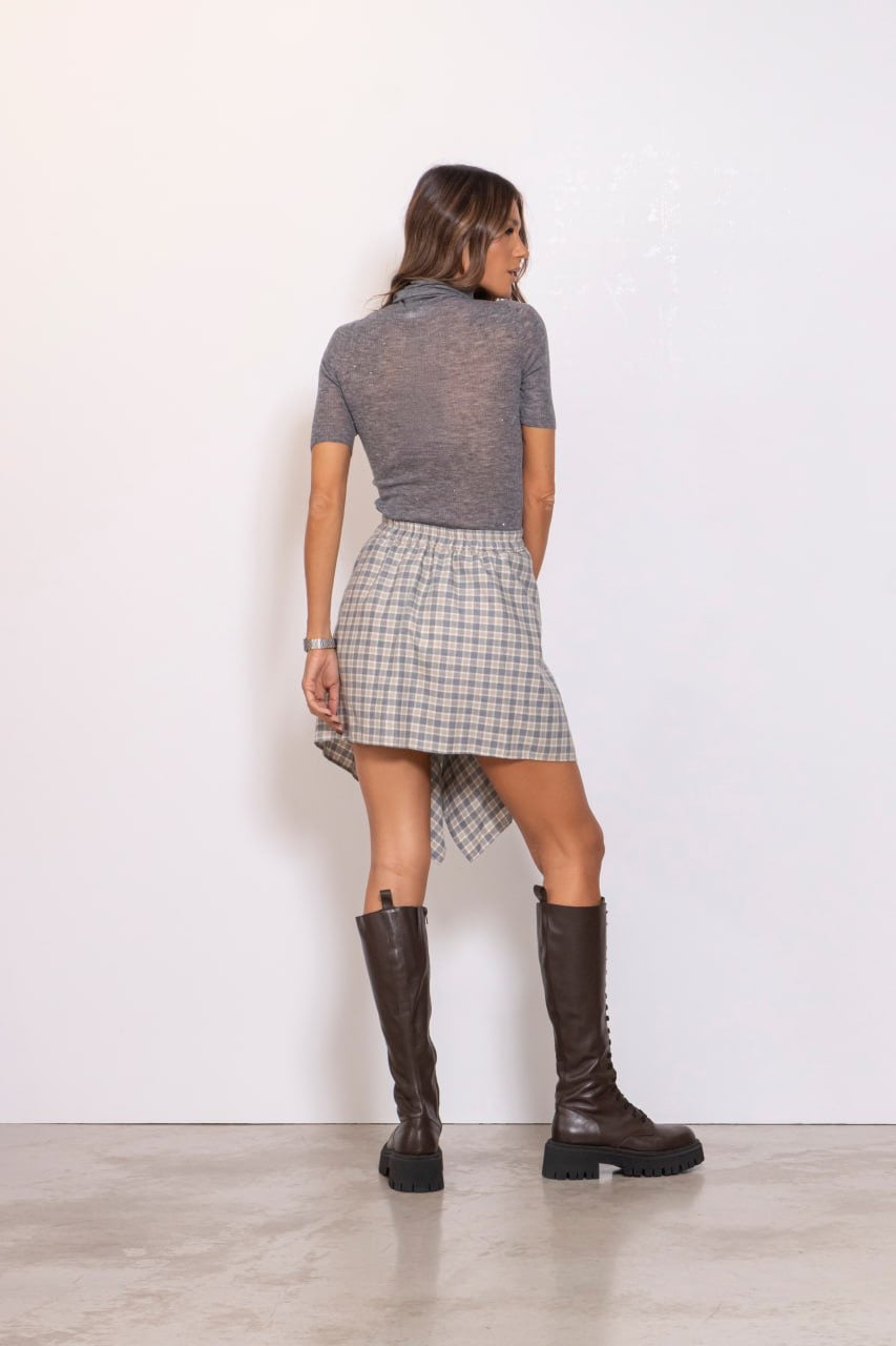 Maglia A Collo Alto Con Paillettes Maniche Corte