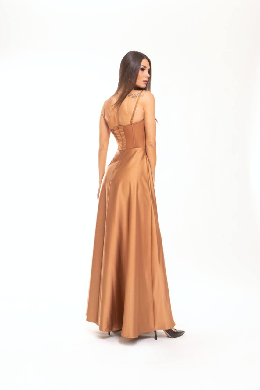 Abito Lungo Bustier In Satin