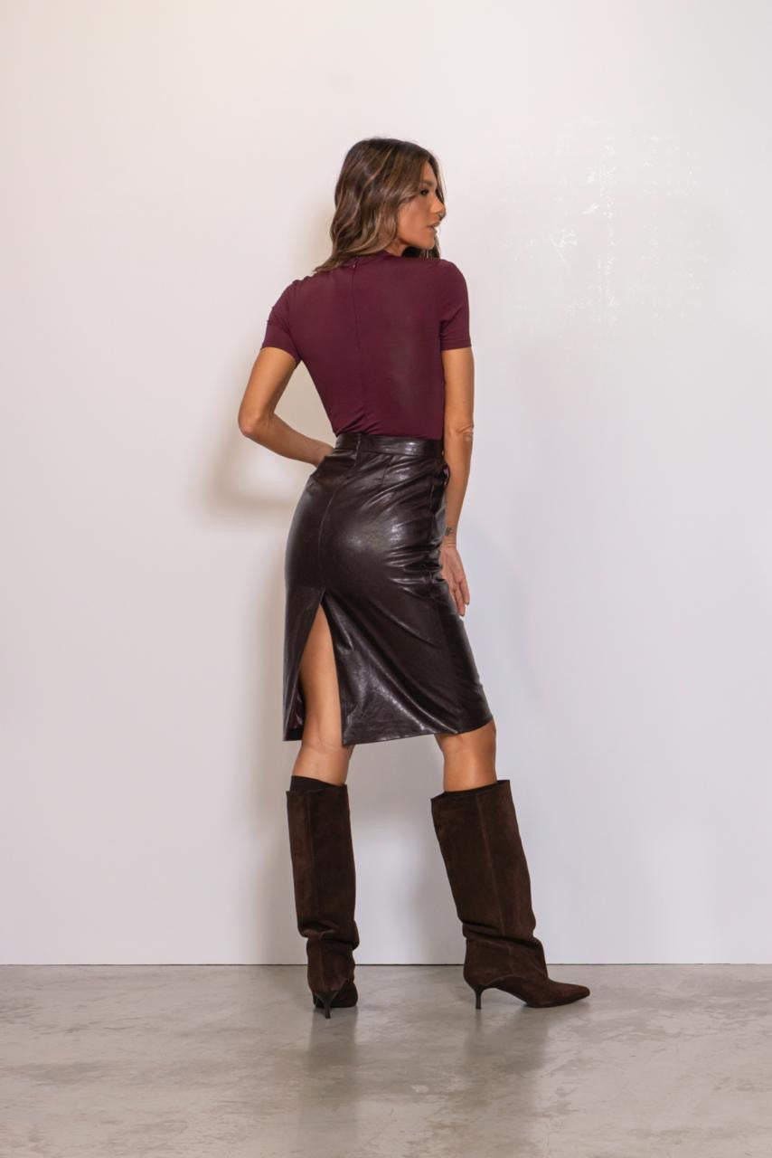 Gonna Midi In Finta Pelle Bordeaux