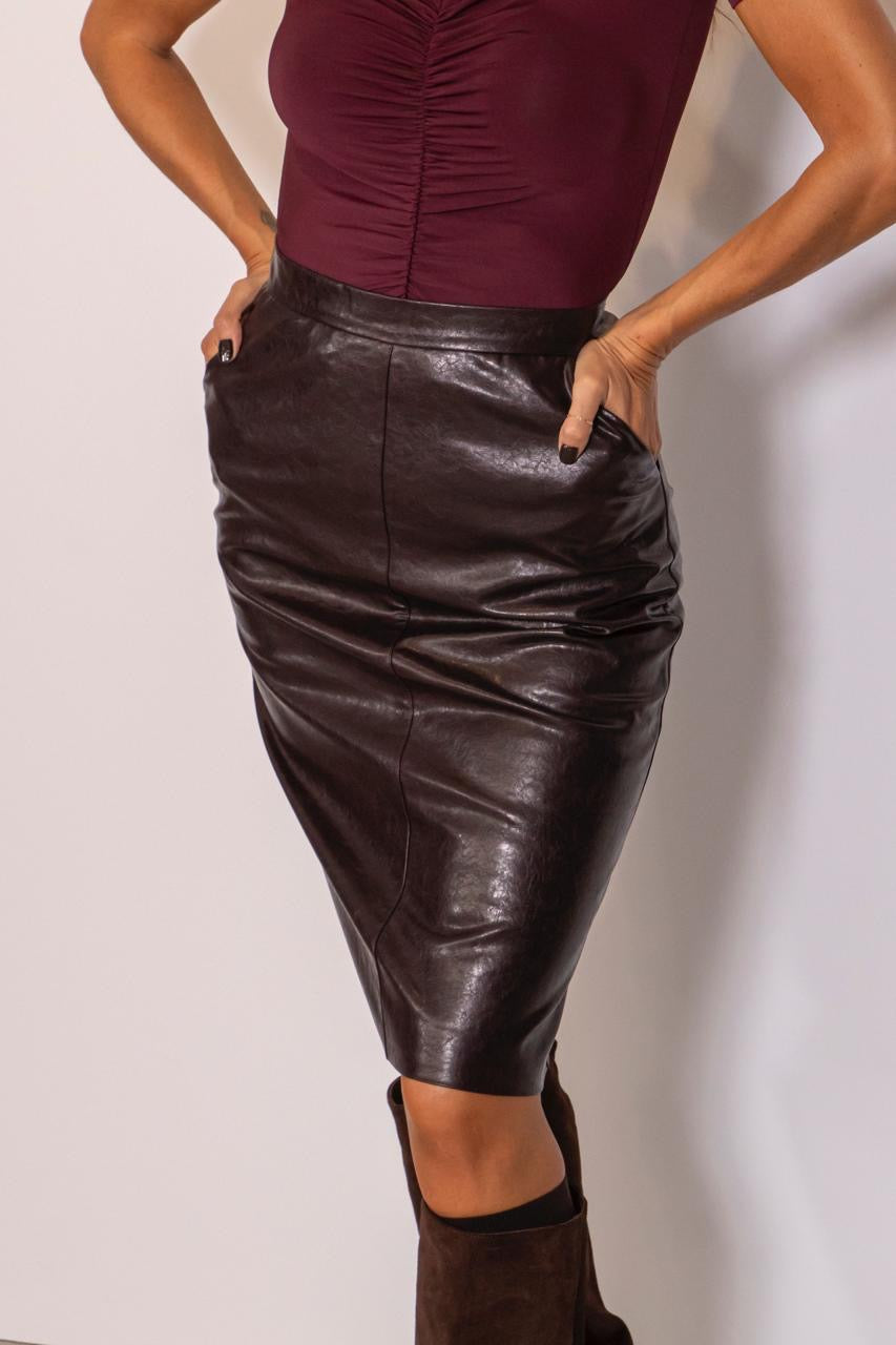 Gonna Midi In Finta Pelle Bordeaux