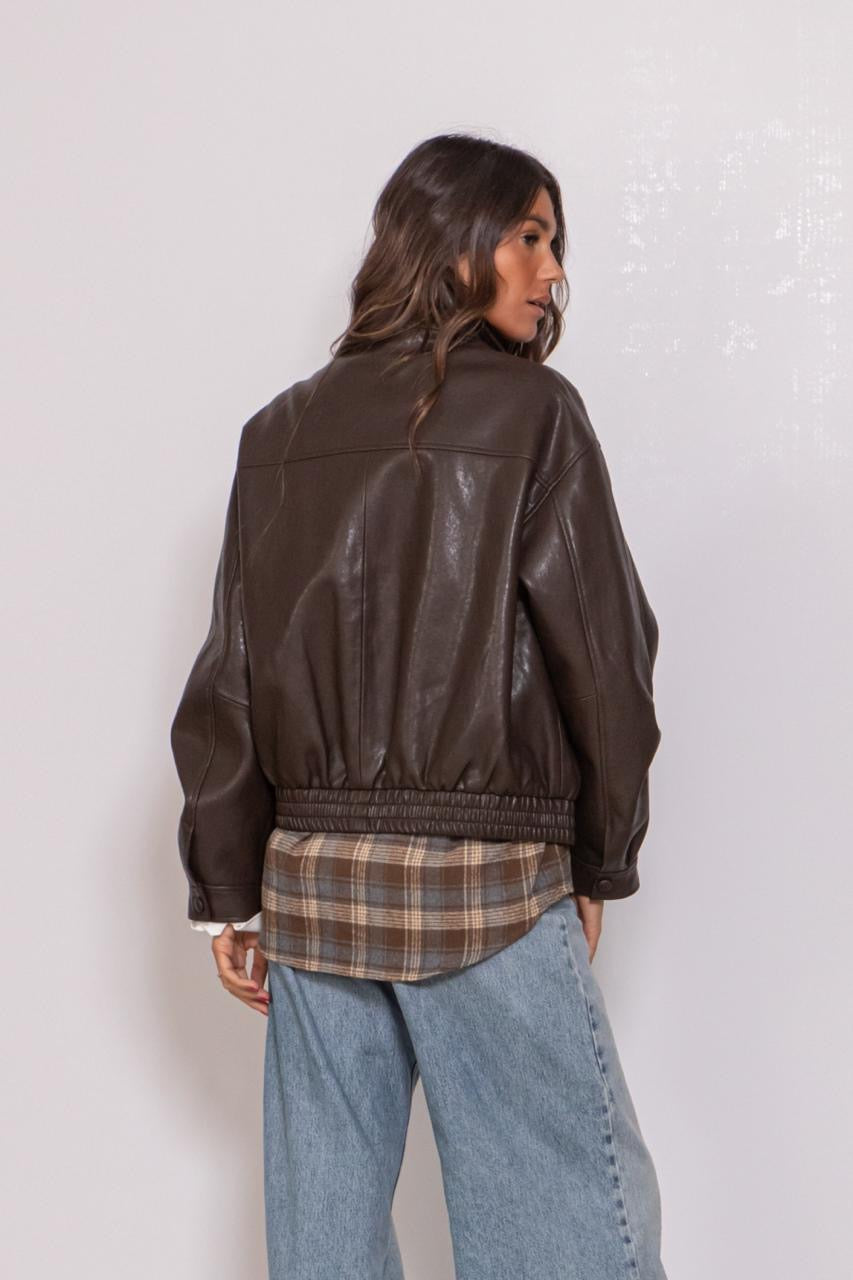 Bomber Effetto Pelle Marrone
