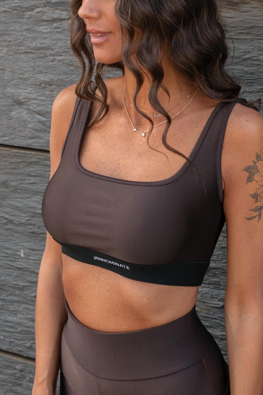 Top In Lycra Lucida Con Elastico Logato Caffe
