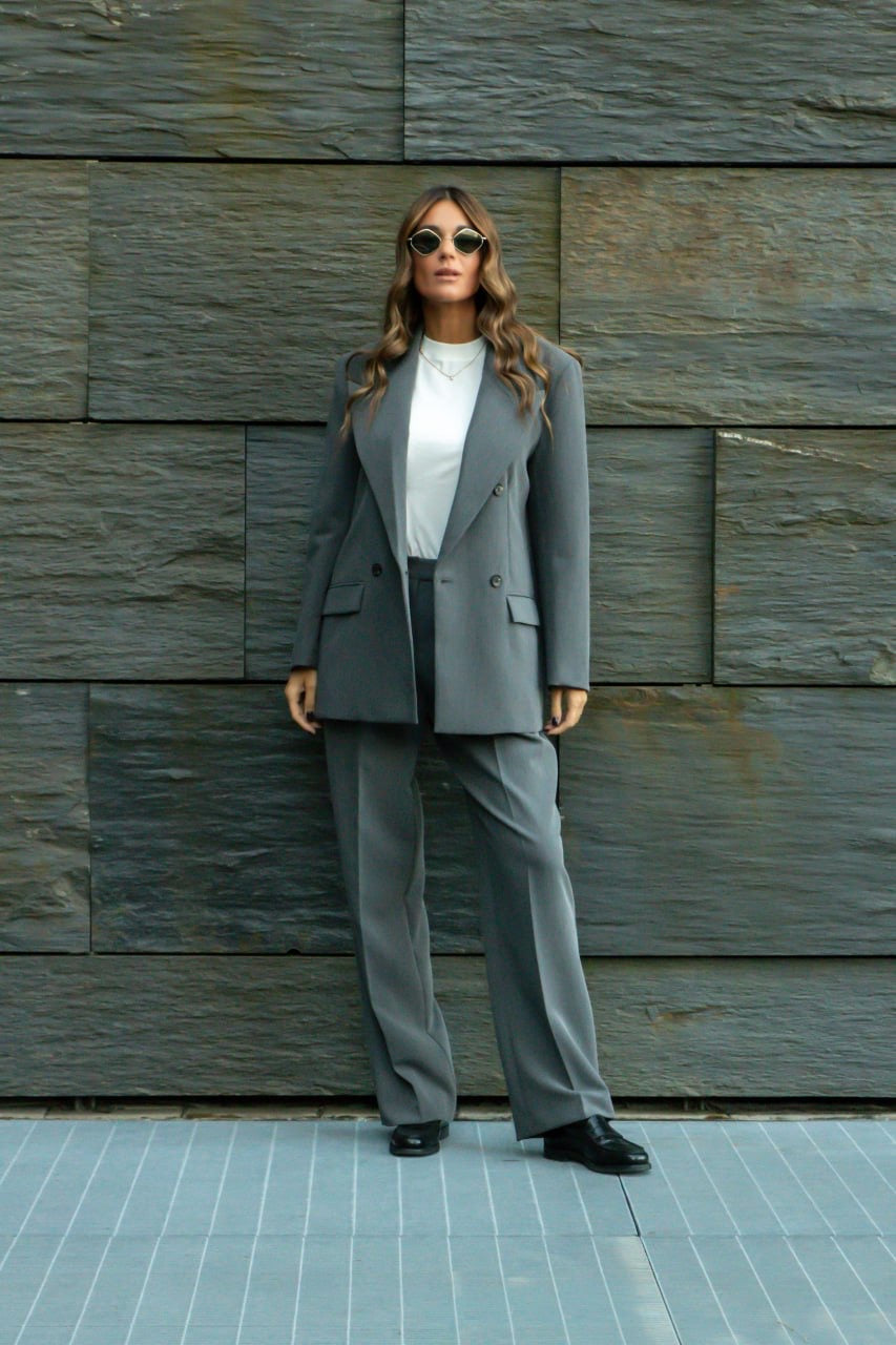 Pantalone Con Pinces Grigio Gamba Dritta