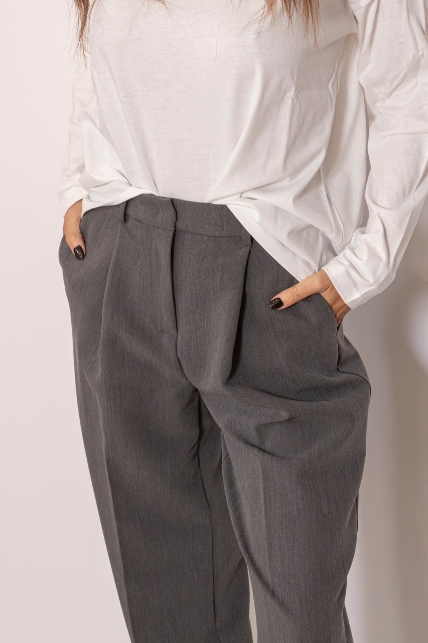 Pantalone Con Pinces Grigio Gamba Dritta