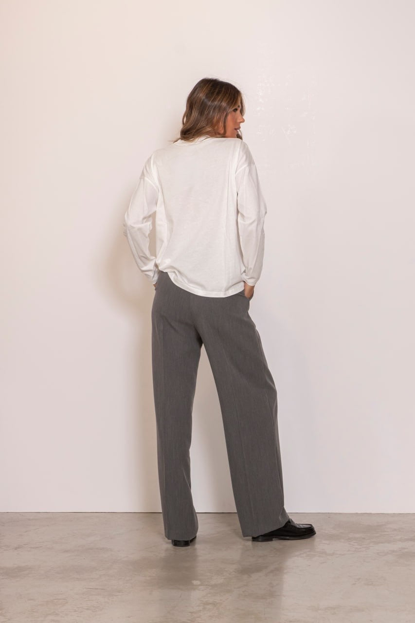 Pantalone Con Pinces Grigio Gamba Dritta