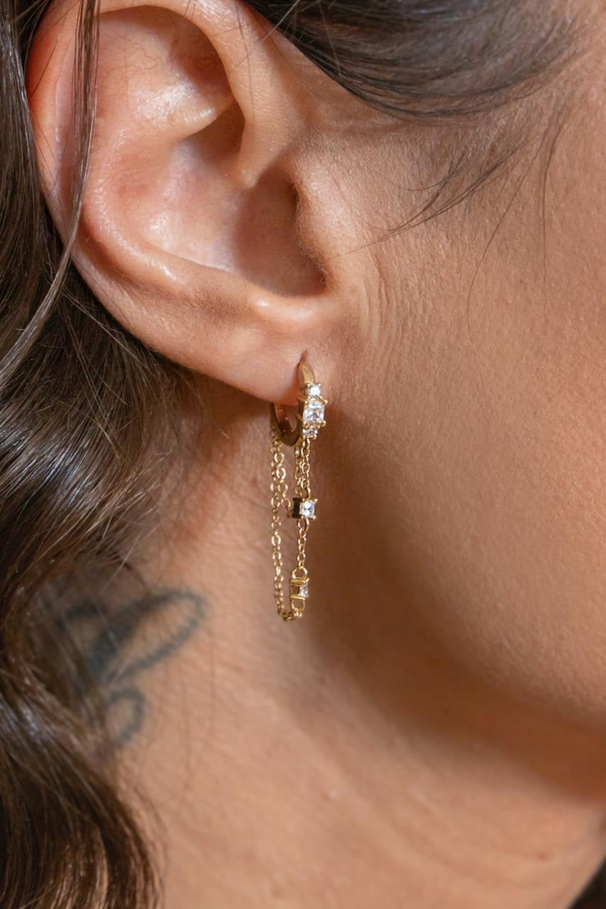 Orecchino Singolo A Cerchio 8 Mm Con Catenelle