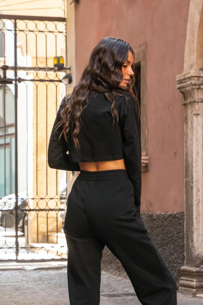 Crop Top In Jersey Manica Lunga