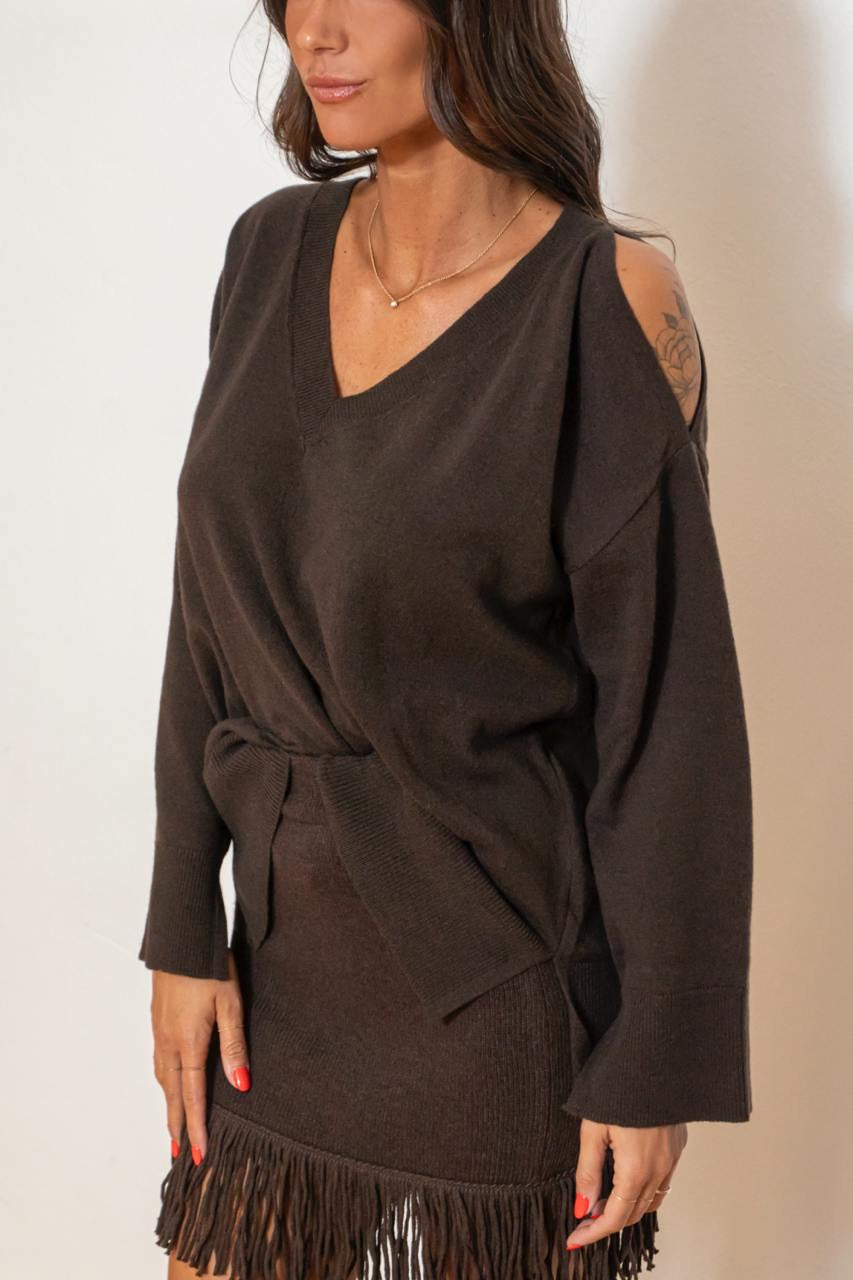 Maglione Scollo A V Con Dettagli Cut Out Moro