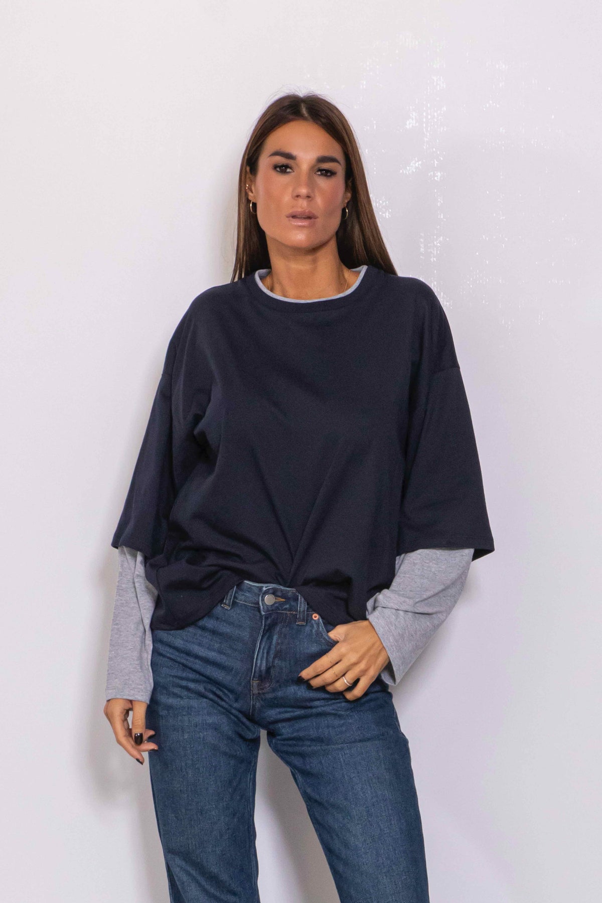 T-Shirt Over effetto sovrapposto blu