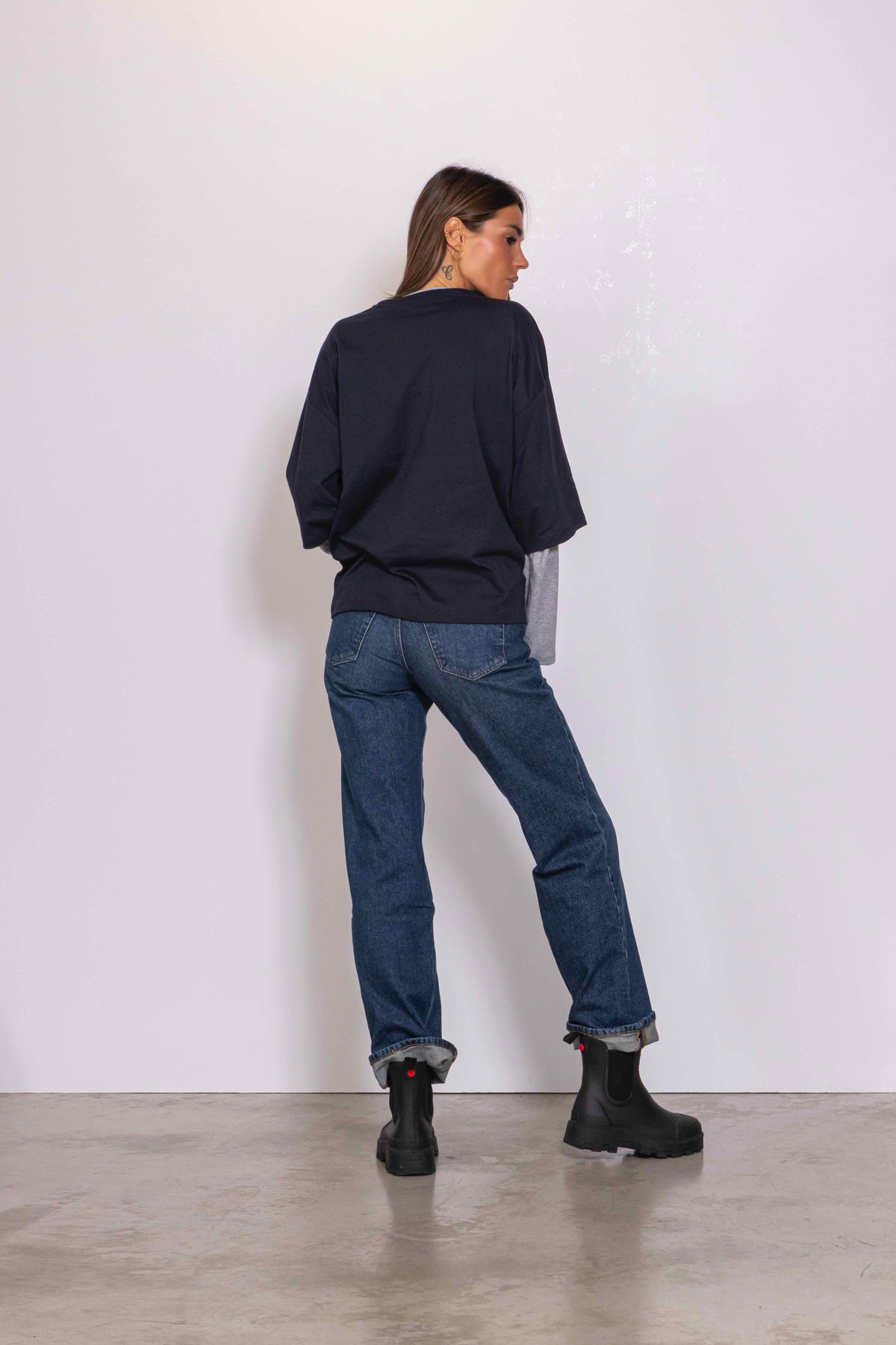 T-Shirt Over effetto sovrapposto blu