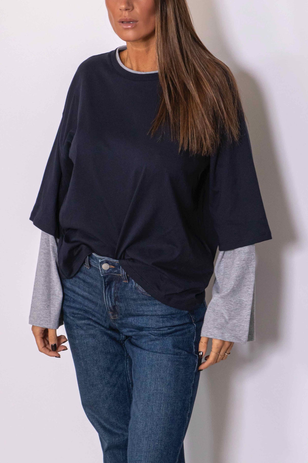 T-Shirt Over effetto sovrapposto blu
