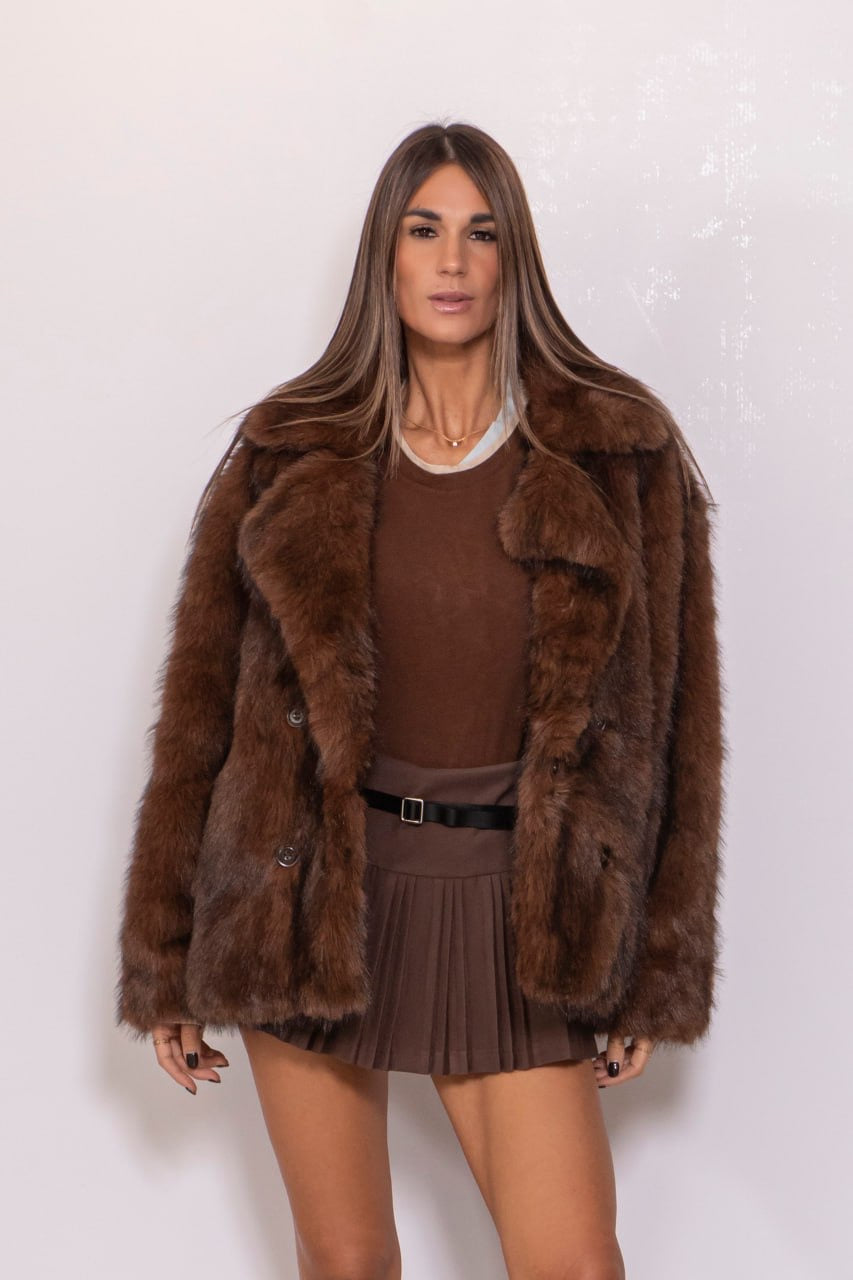 Ecopelliccia maniche lunghe marrone