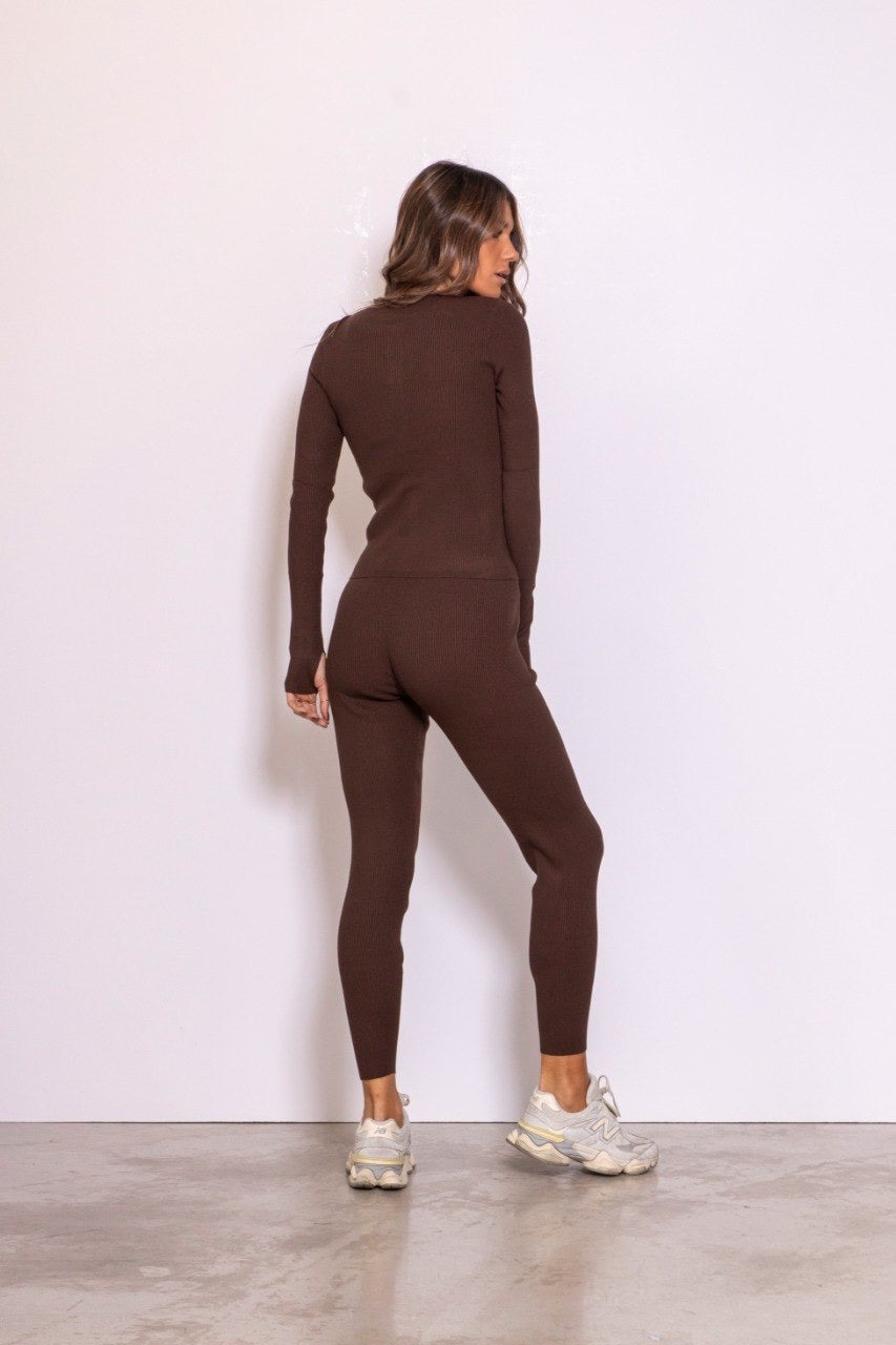 Cardigan Girocollo In Maglia A Costine Caffe