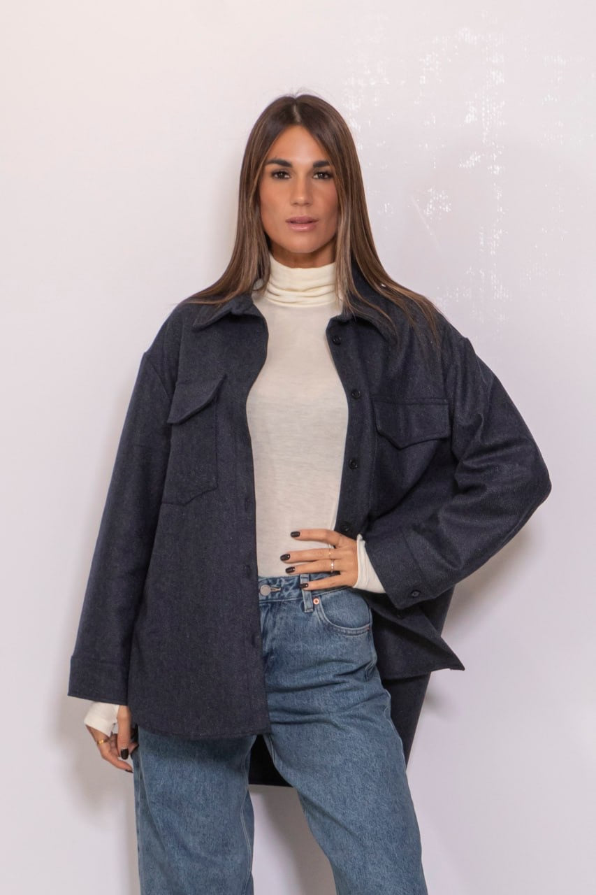 Camicia tasche applicate fantasia check blu