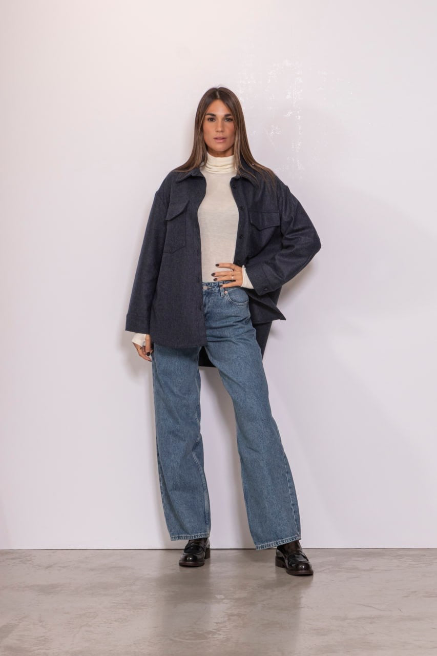 Camicia tasche applicate fantasia check blu