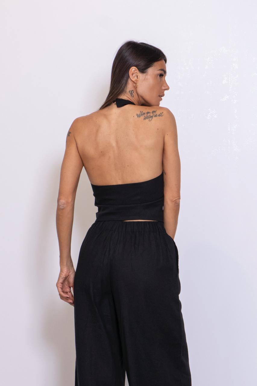 Pantaloni Lunghi In Lino Nero