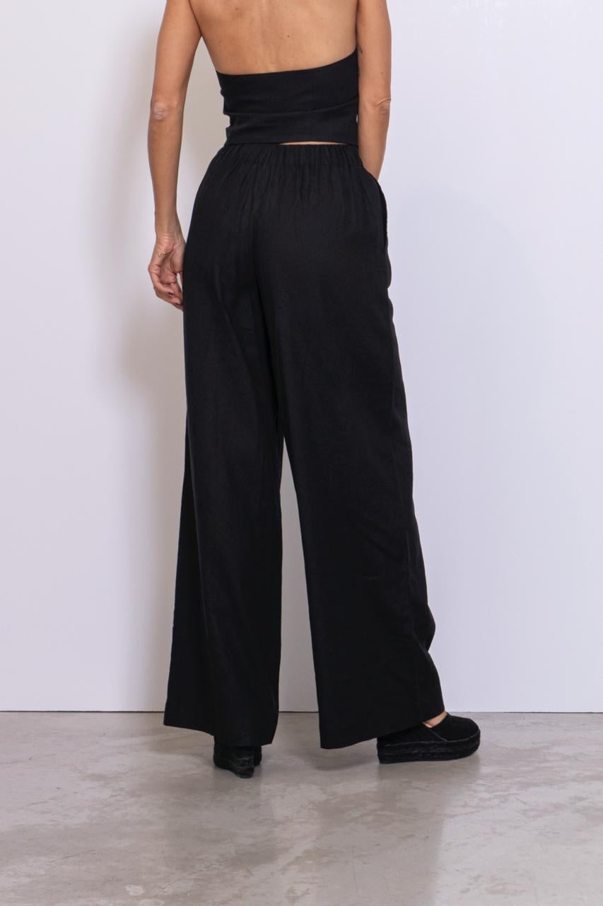 Pantaloni Lunghi In Lino Nero
