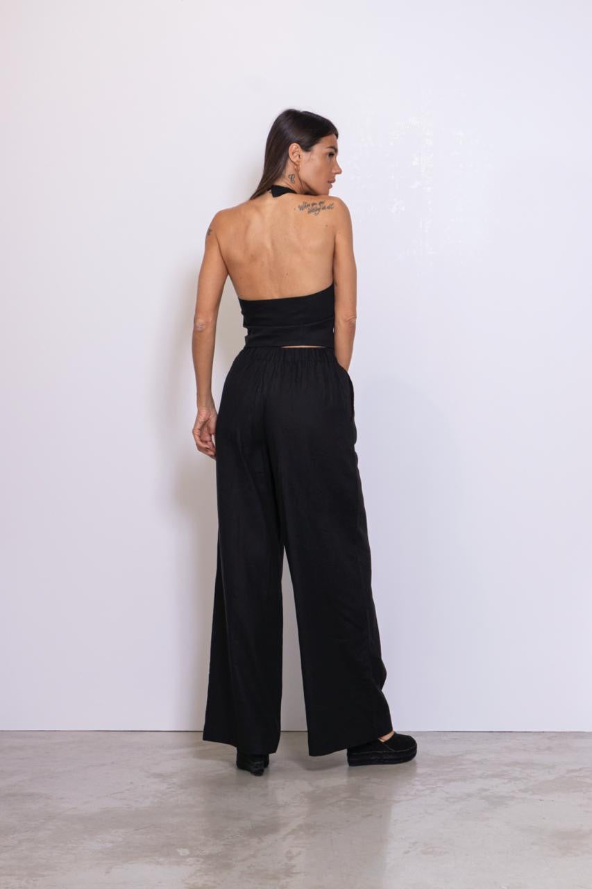 Pantaloni Lunghi In Lino Nero