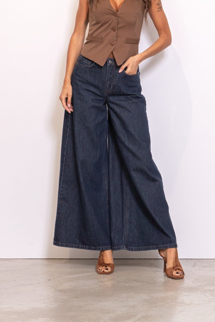 Nuvenice - Hr Extra Wide Jeans - Dark Denim Blue