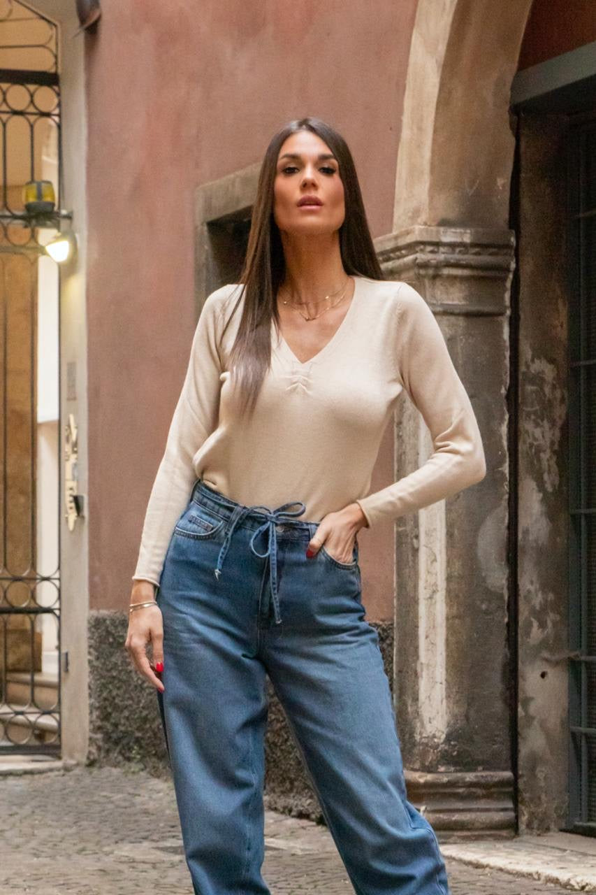 Maglia Scollo V Plisse'