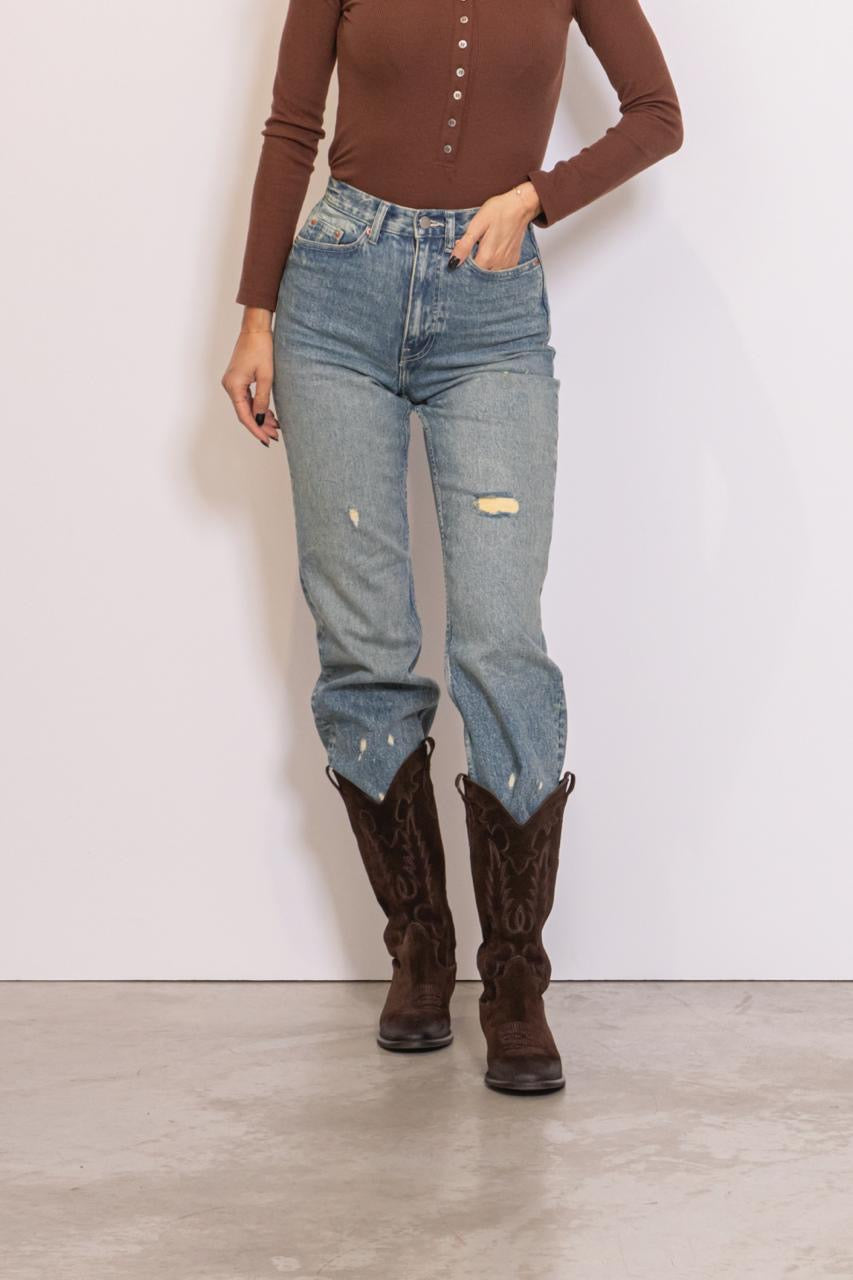 Echo High Straight Denim Jeans - Bay Sky Dirty