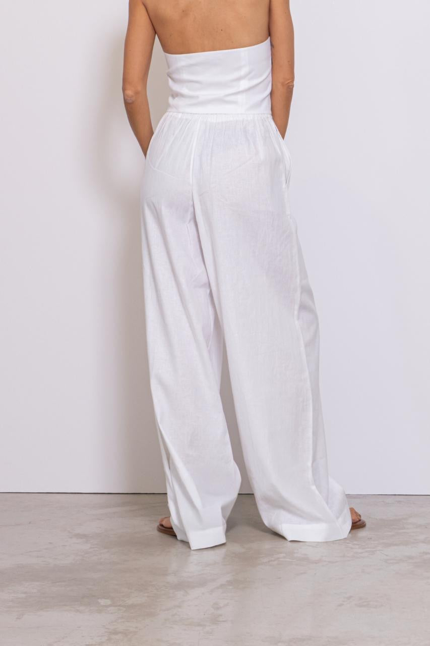 Pantaloni Lunghi In Lino Bianco