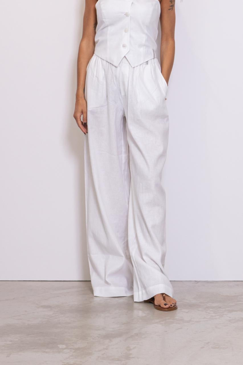 Pantaloni Lunghi In Lino Bianco