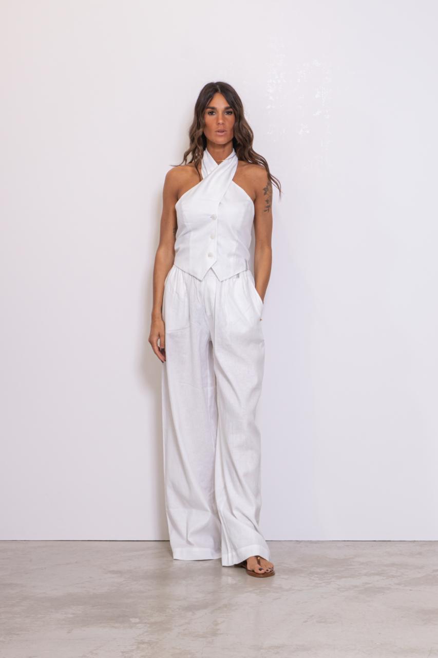 Pantaloni Lunghi In Lino Bianco