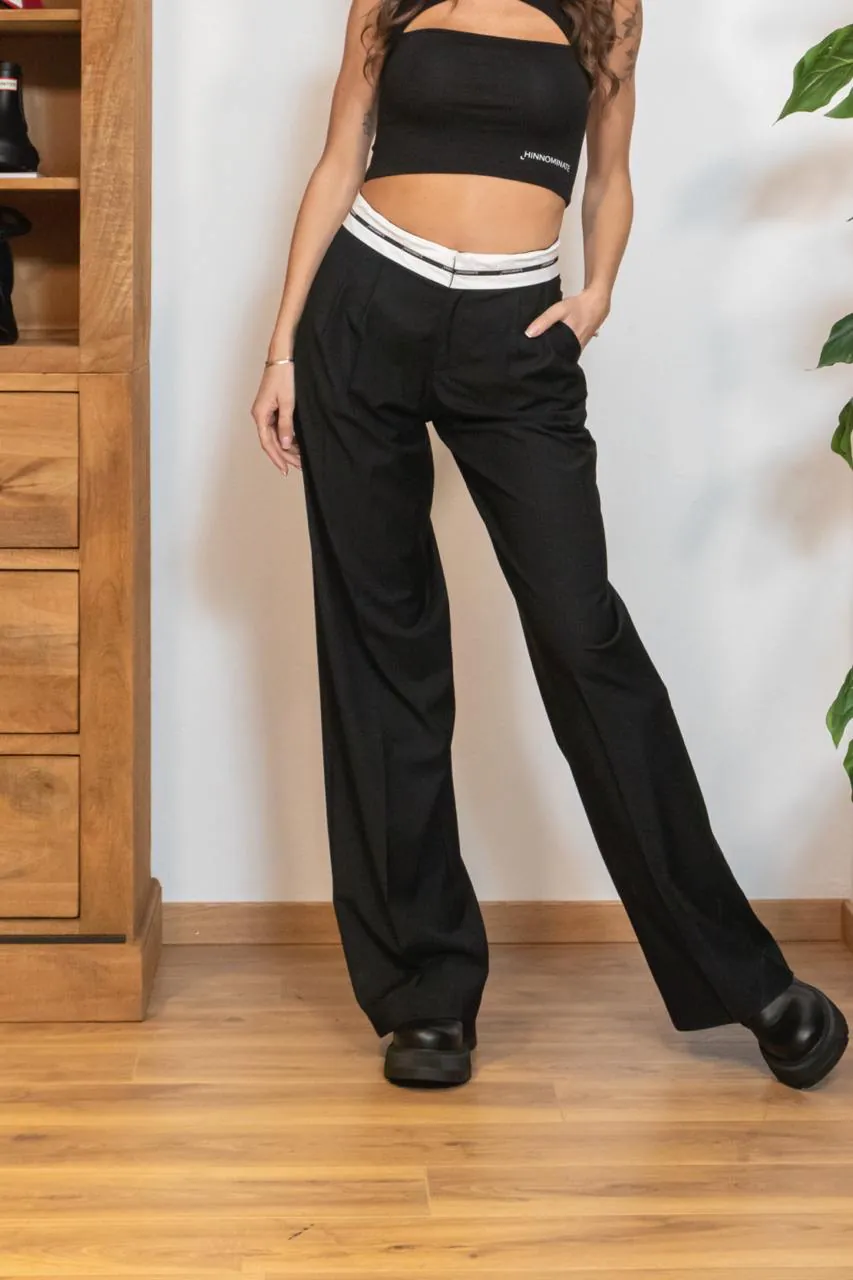 Pantalone Dritto Con Cinta Logata